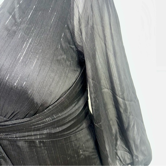 Black Ruffled Tiered Gown with V-Neck and Bishop Sleeves - Picture 5 of 10